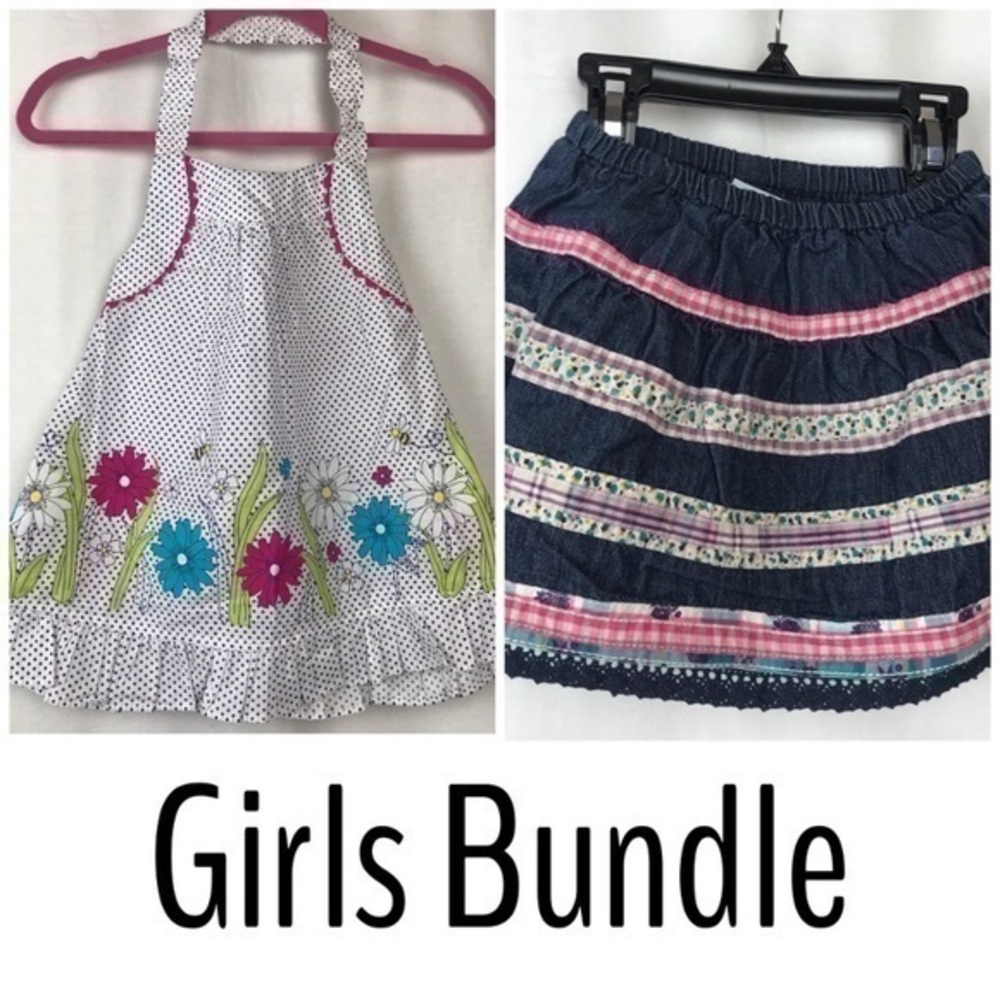 NWT Girls Bundle Embroidered Jean Skirt & Dress